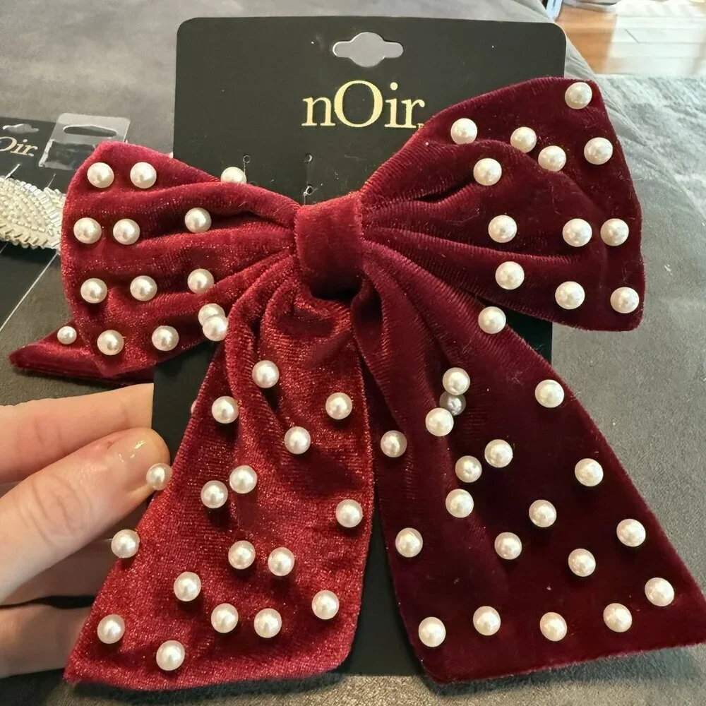 Noir Women's Lot of 5 Hair Clip Multicolor Classic Ribbon Bow Trendy Beaded NWT